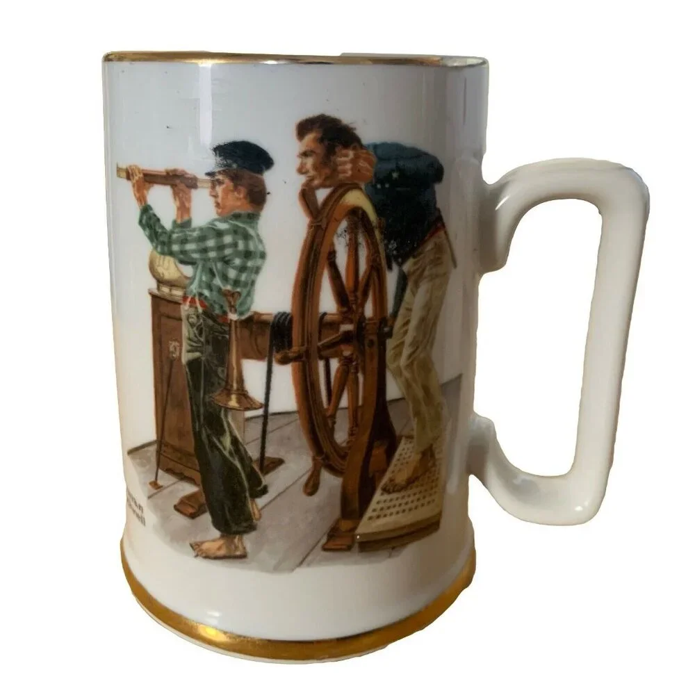 1985 Norman Rockwell River Pilot Tankard Mug Long John Silver's Seafarers 24k Go